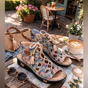 Alegria Vienna Boho Leather Sandals Size 38 Multicolor Lace-Up Comfort